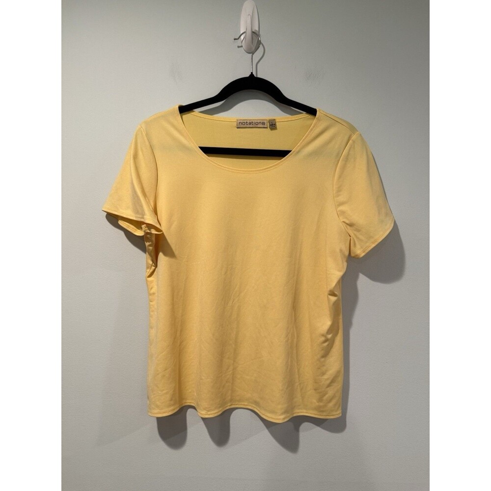 Vintage Notations Top Womens Large Yellow Stretch Summer Travel Beach Vacation